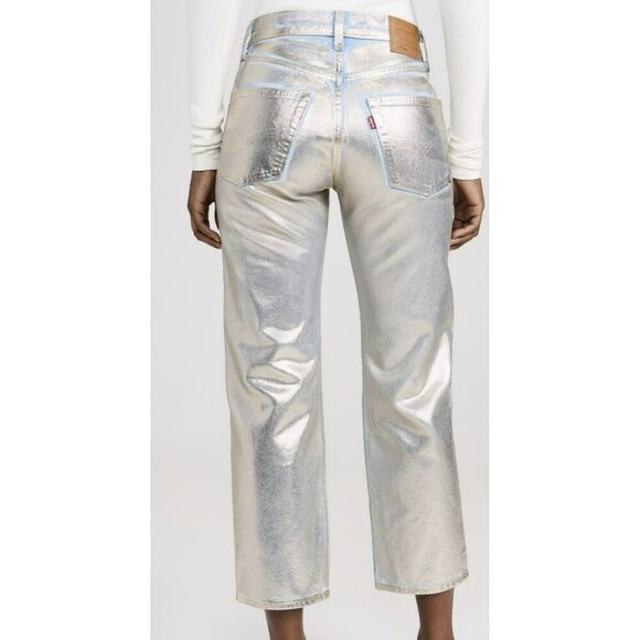 New Levis Silver Coated Ankle 501 Mid Rise Jeans 28 x 27 - Picture 5 of 9